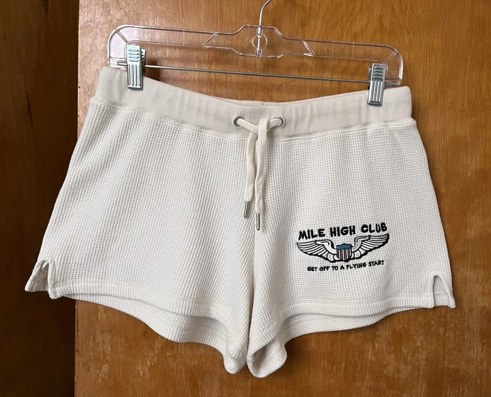 BOYS LIE Mile High Club Thermal Shorts Off White Embroidered Sz L Drawstring